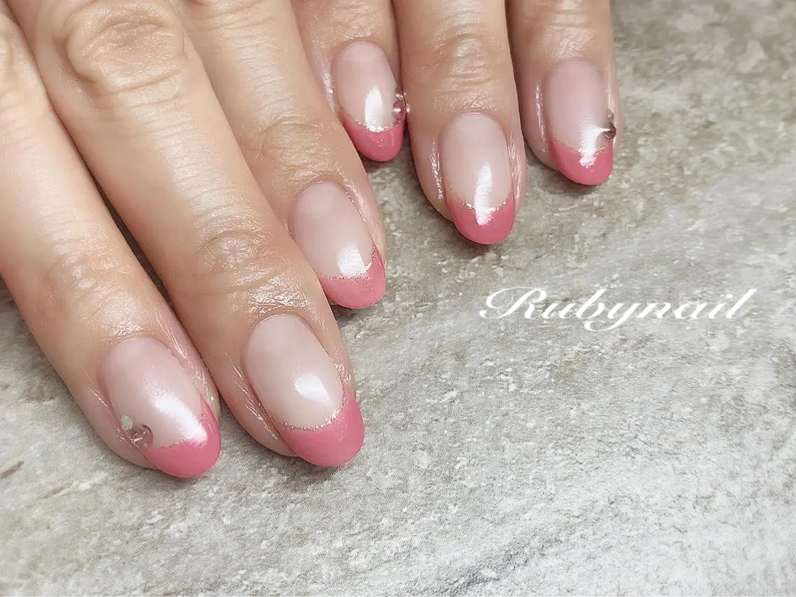 ネイル フレンチネイル ピンク プライベートサロン Rubynailのネイルデザイン