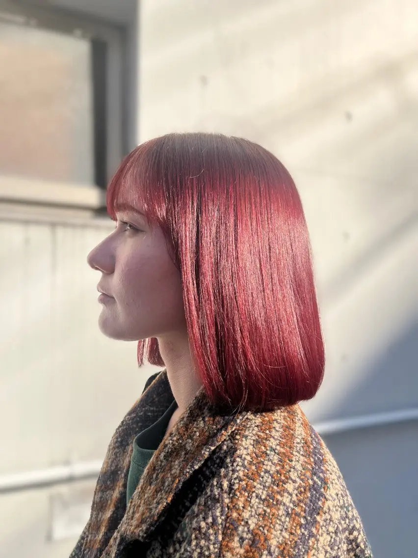 ミディアム カラー レッドカラー saaya💙 レイヤーカットのヘアスタイル