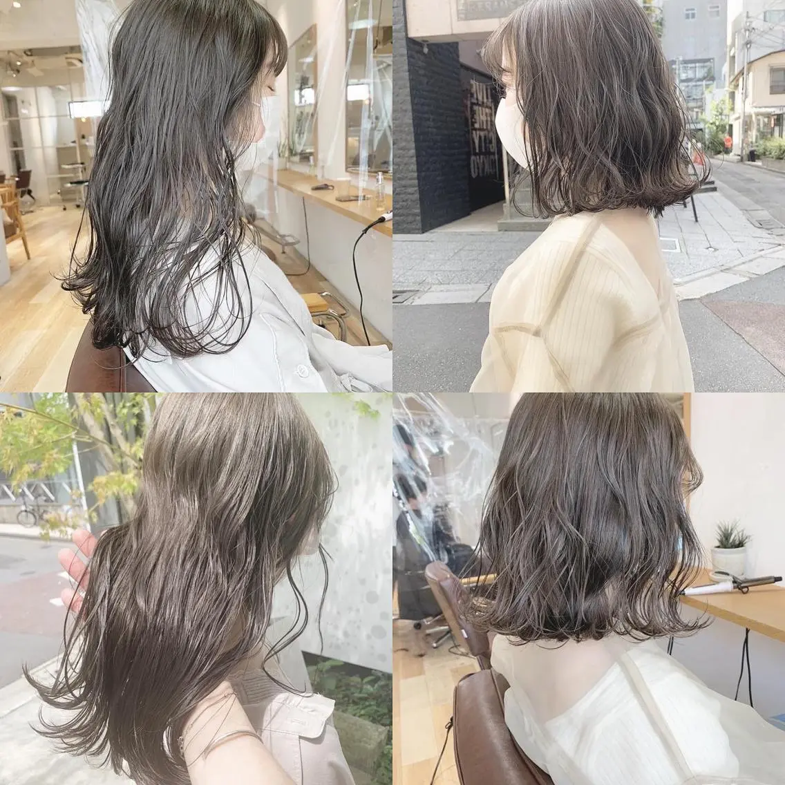 ミディアム カラー マツエク・マツパ ハイトーンボブ 前田 表参道　グレージュのヘアスタイル