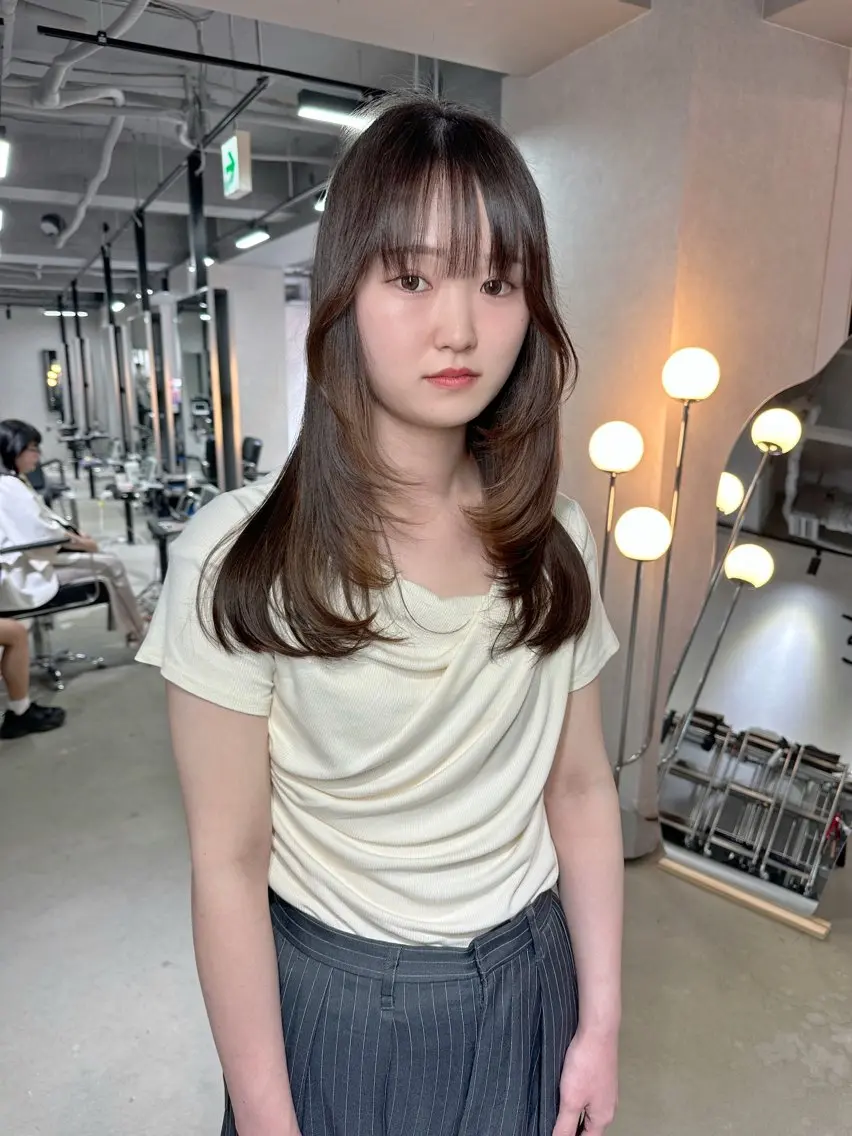 セミロング ケアカラー ボブ 髪質改善 韓国風ヘア レイヤーカット カット トリートメント 心斎橋 韓国レイヤ ー指名No.1renのヘアスタイル