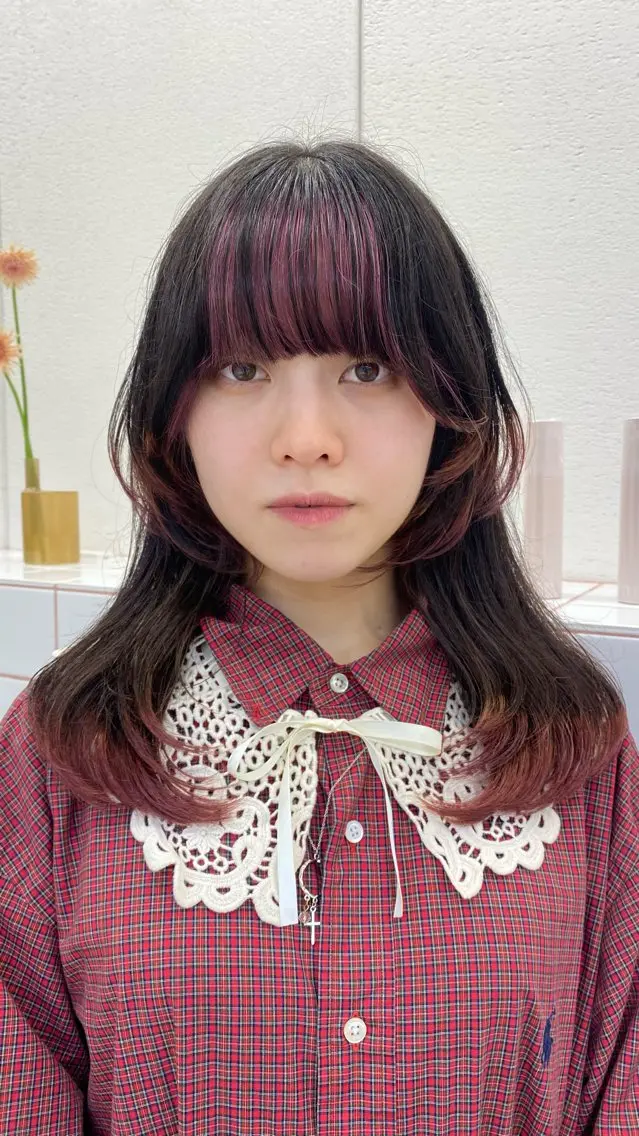 ロング カラー ミストバング デザインカラー フェイスフレーミング ヘアカラー トリートメント NIKO/名古屋/ 髪質改善/艶髪のヘアスタイル
