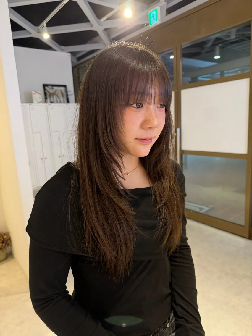 セミロング ハイレイヤー 韓国風ヘア レイヤーカット 小顔カット balance.三宅 星哉のヘアスタイル