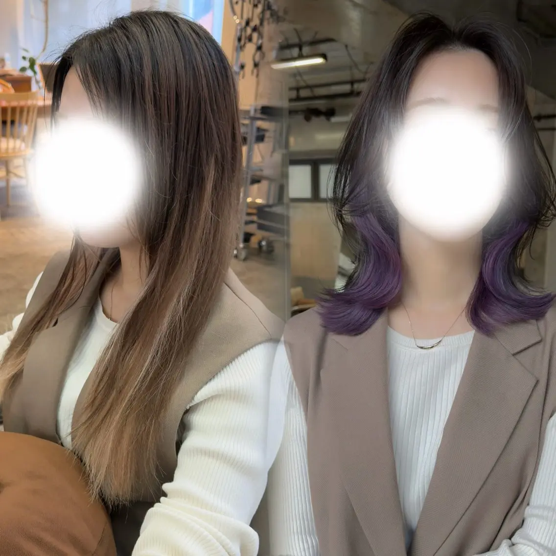 ミディアム カット ウルフ/レイヤー/ ブリーチカラーのヘアスタイル