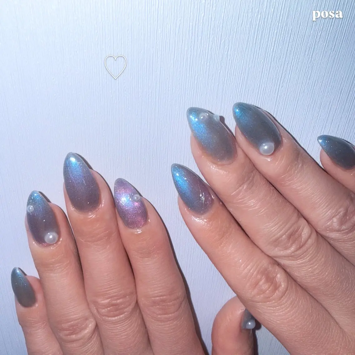 ネイル クリアネイル 水色 マグネットネイル シンプルネイル ハンドネイル posa nail モエミのネイルデザイン
