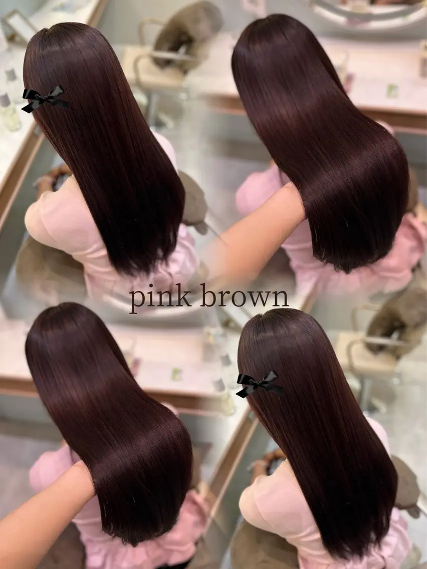 カラー ブリーチ ブラウンカラー ブリーチなしカラー ピンクカラー 暖色⌇﻿縮毛矯正⌇﻿ 𝐀𝐤𝐚𝐫𝐢のヘアスタイル