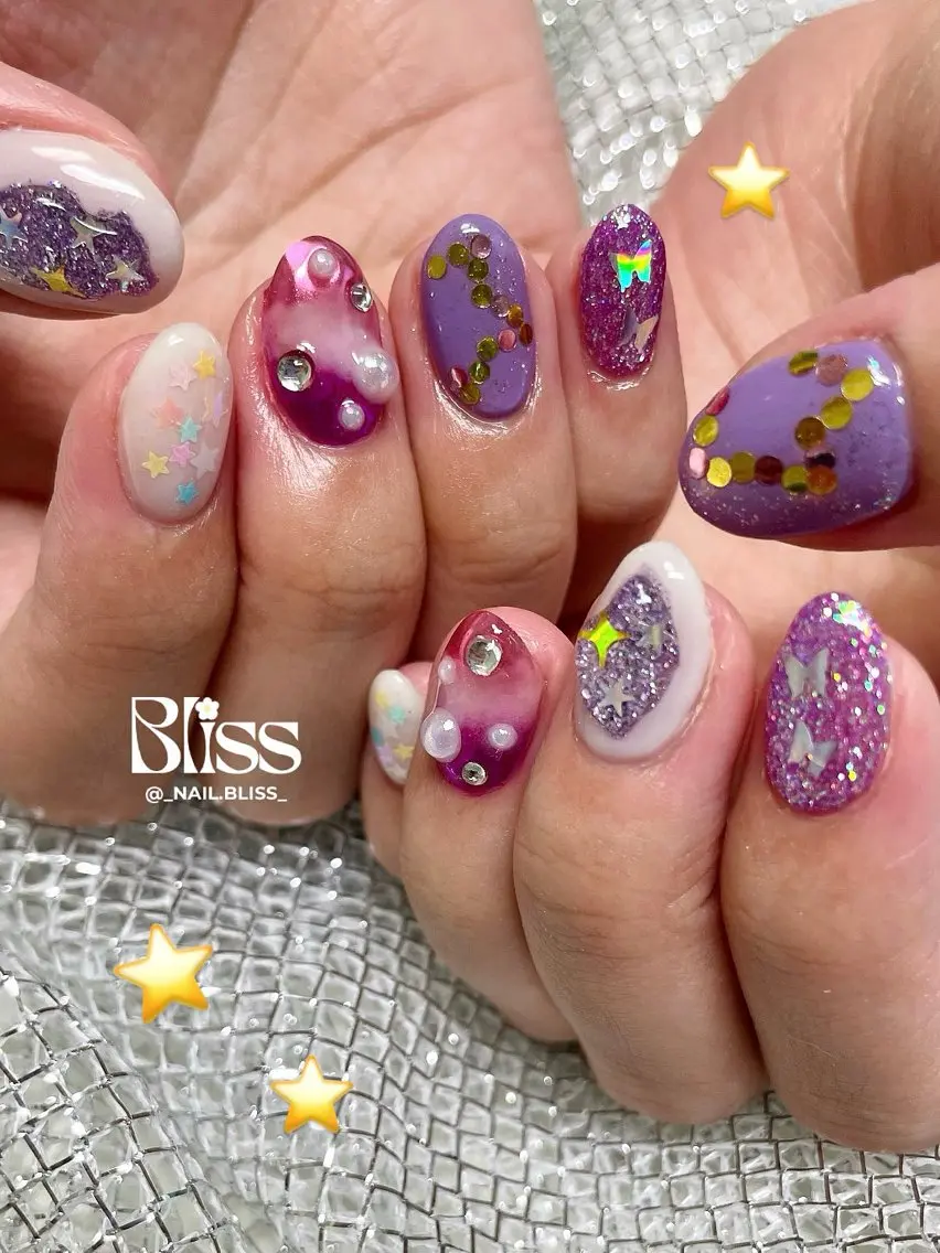 ネイル アートネイル パープル ハンドネイル NAIL BLISSのネイルデザイン