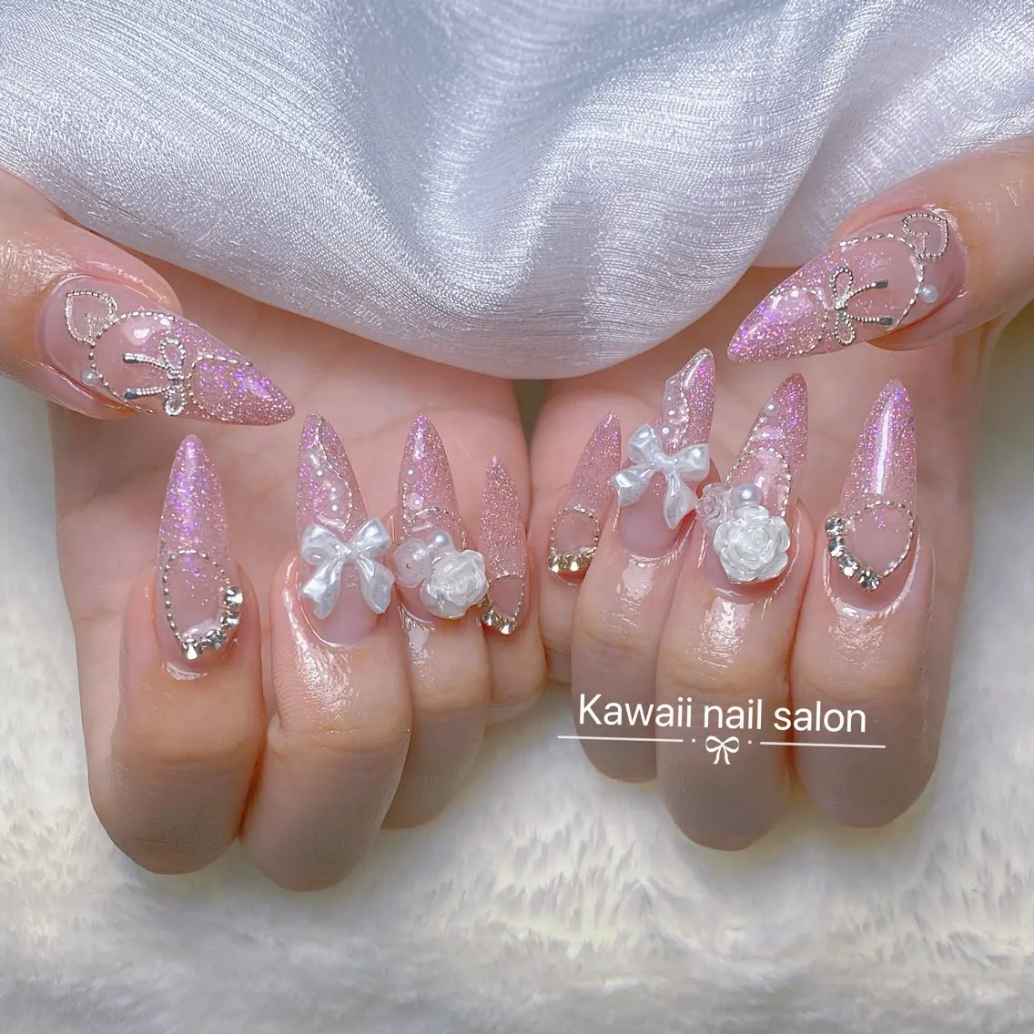 ネイル チークネイル ドット フレンチネイル 韓国ネイル レース Kawaii Nail Salonのネイルデザイン