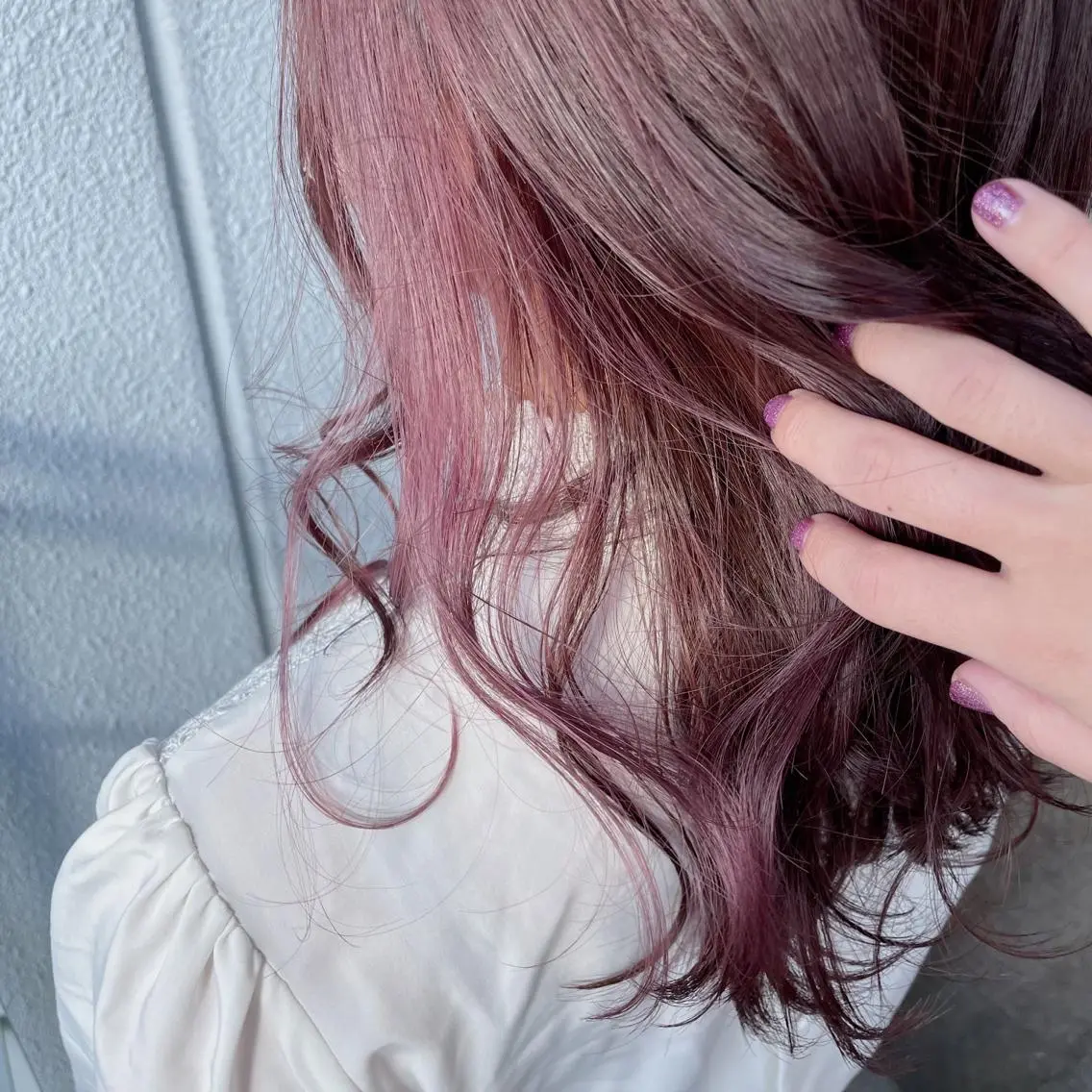 セミロング カラー ヘアアレンジ インナーカラー ピンクカラー バイオレットカラー なつき/艶ピンク/ girly hairのヘアスタイル
