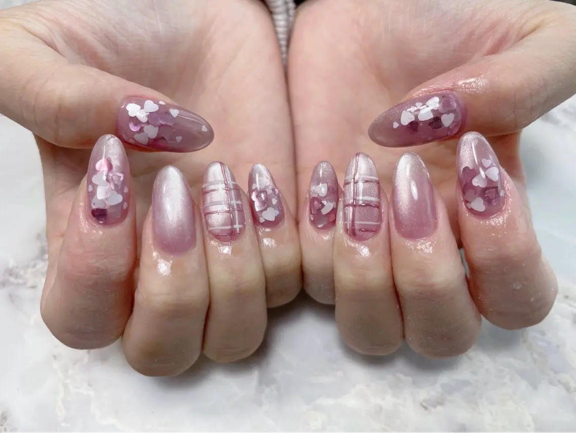 ネイル ジェルネイル ハート マグネットネイル ニュアンスネイル パラジェル ハンドネイル BLANC.nail yuuのネイルデザイン