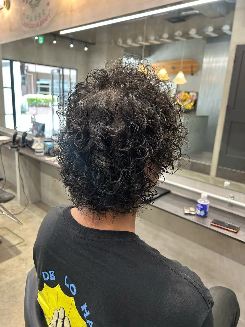 セミロング メンズ カット パーマ 【明大前フェード/ メンズパーマ/岳】のヘアスタイル