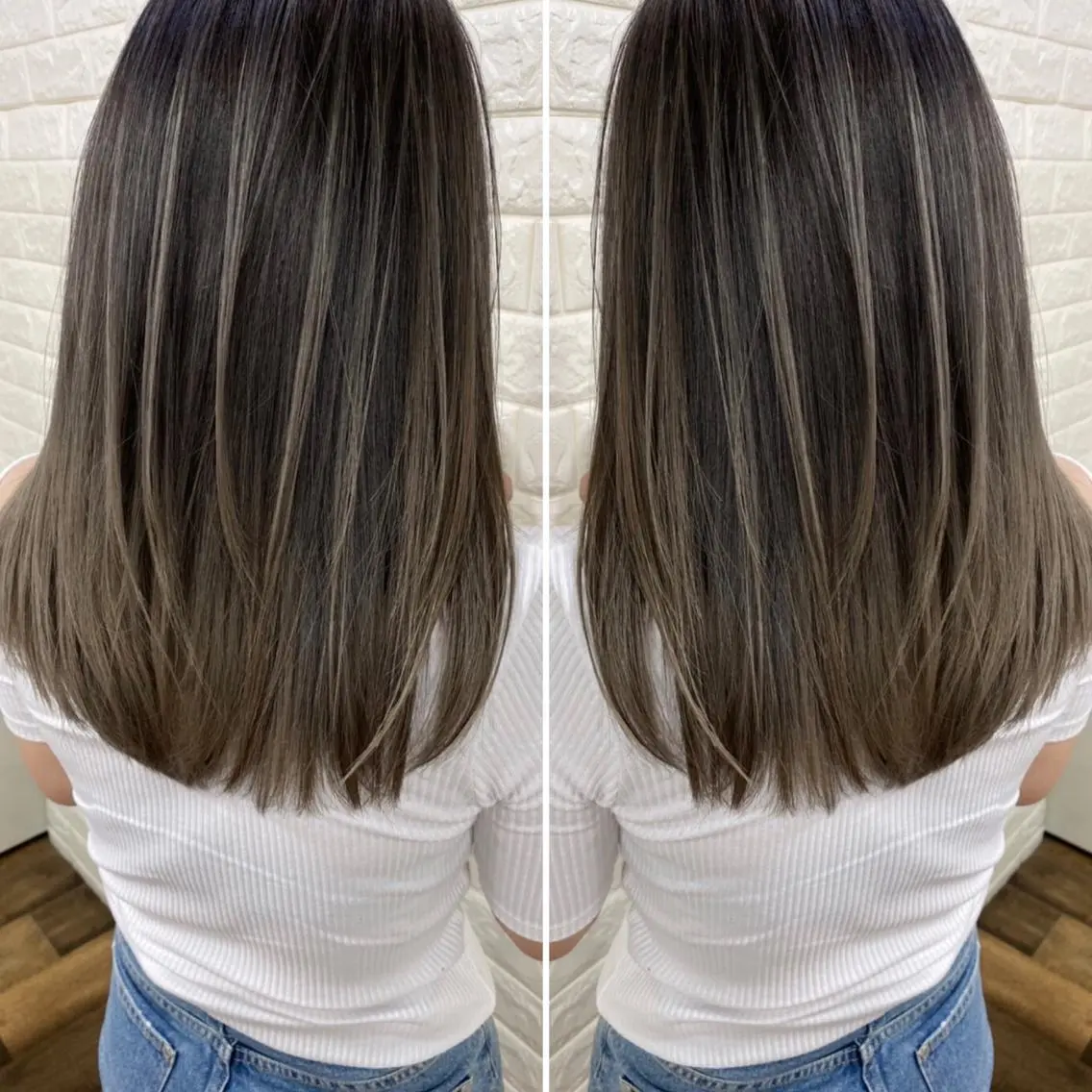 セミロング カラー バレイヤージュ ブリーチ ケアブリーチ 外国人風カラー レイヤーカット ヘアカラー トリートメント famille ファミーユのヘアスタイル