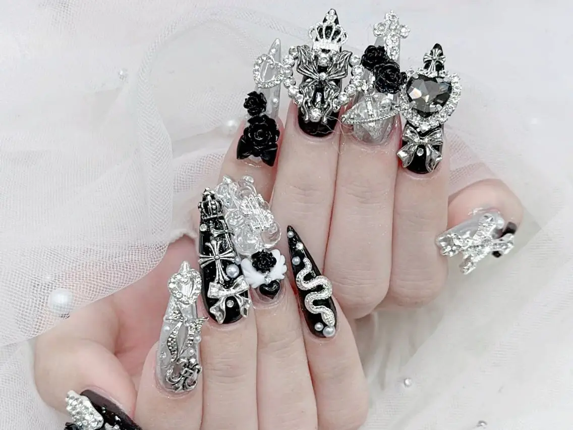 ネイル 成人式 大理石ネイル(マーブル) リボン 夏ネイル ネイルチップ ハンドネイル MoMoA Nail ネイル長さ出し専門店のネイルデザイン
