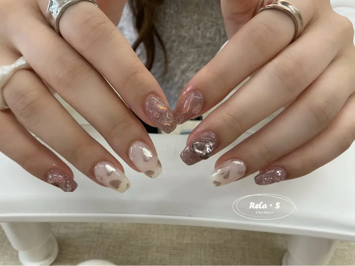 ネイル オーロラネイル 長さ出し フレンチネイル ジェルネイル ガラスフレンチ ハンドネイル Rela・S NAILのネイルデザイン