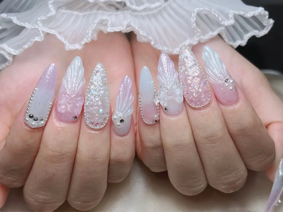 ネイル オーロラネイル ボルドー ブラウン 氷ネイル・うるうるネイル キラキラネイル ハンドネイル Sora  Nail 長さ出し専門店のネイルデザイン