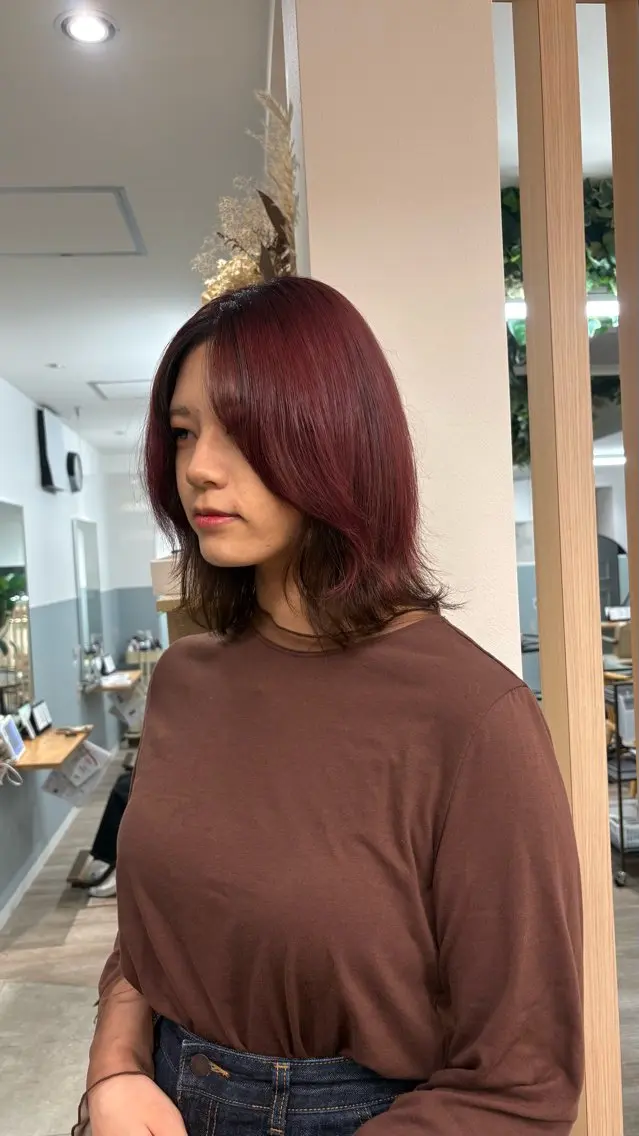 ミディアム カラー ヘアカラー haruna🌼 暖色♡透明感カラー♡のヘアスタイル