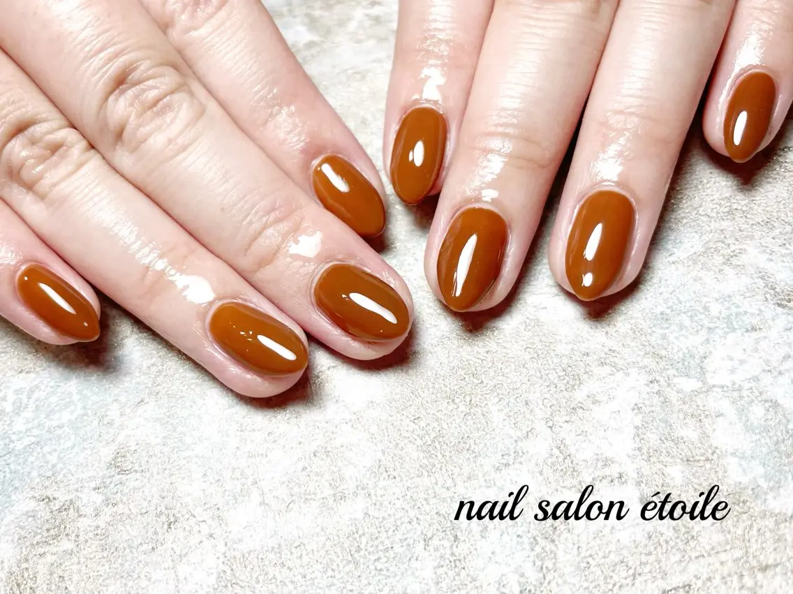 ネイル ブラウン ジェルネイル ワンカラーネイル ハンドネイル nail salon étoileのネイルデザイン