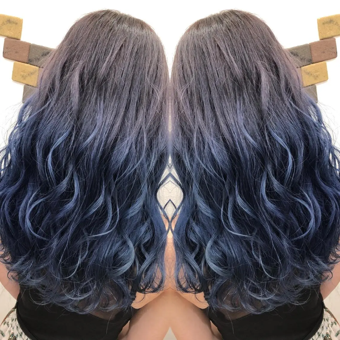 セミロング カラー アッシュ ブルーカラー グラデーションカラー KEISUKE🐶 カラー×エクステ特化のヘアスタイル