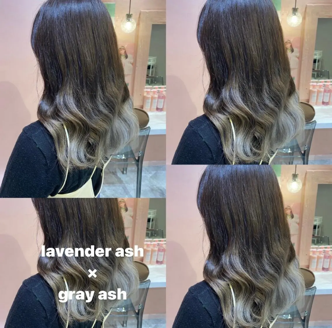 セミロング カラー パーマ ヘアアレンジ お団子ヘア アッシュ ブリーチ グラデーションカラー ラベンダーカラー RIYA❤︎ Aujuaソムリエのヘアスタイル