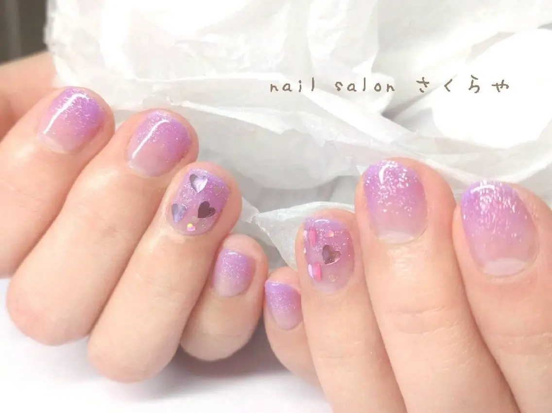 ショート パープルカラー ハンドネイル さくらや❤ パラジェル使用のネイルデザイン