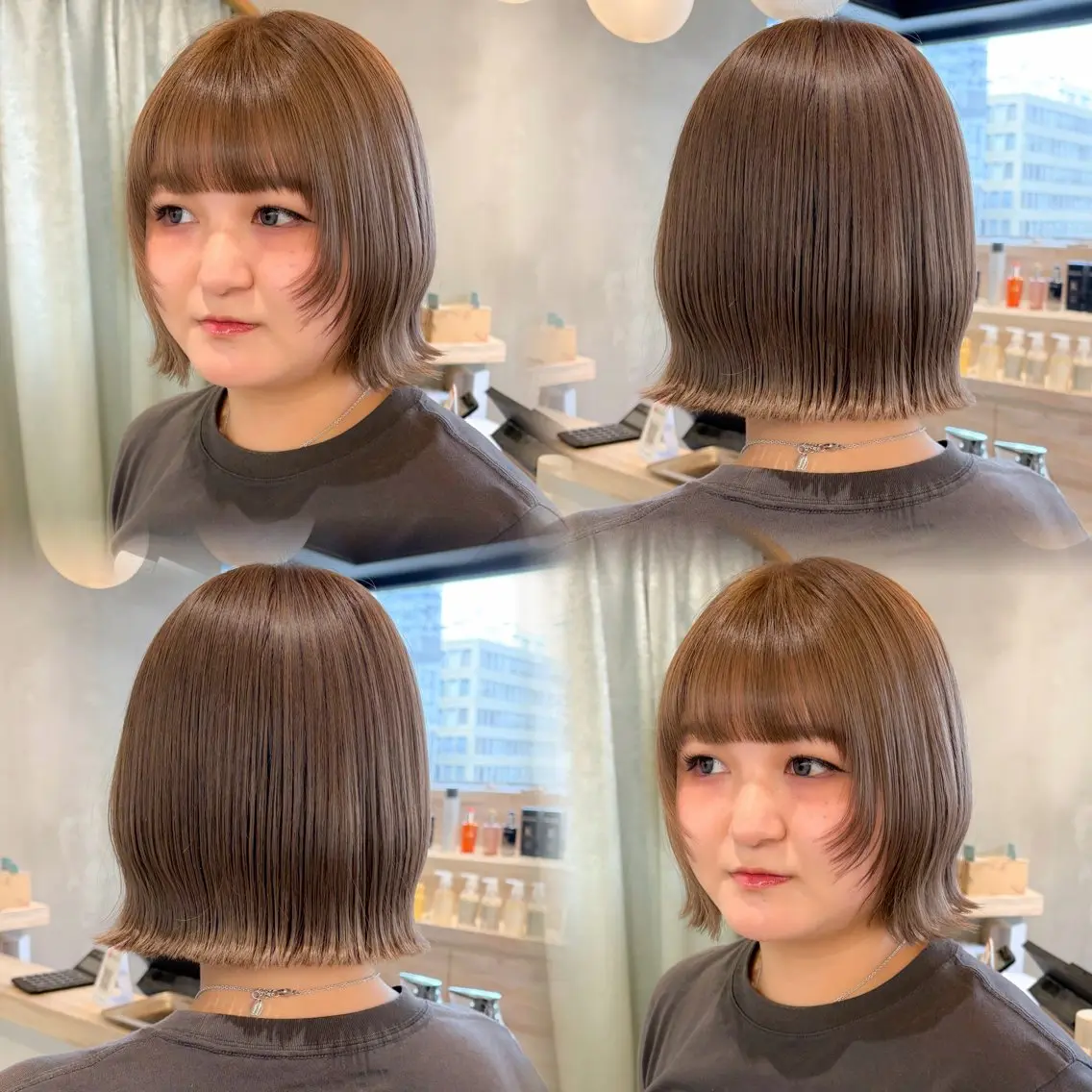 ミディアム カラー ブリーチ グレージュ カット ヘアカラー トリートメント ♥️ボブ縮毛矯正/暖 色/minami♥️のヘアスタイル