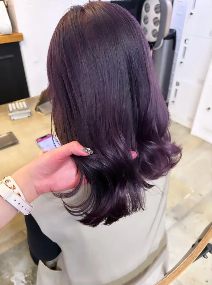 ロング カラー ヘアカラー トリートメント 🌷ラベンダーピンク 顔まわり🌷ねいろのヘアスタイル