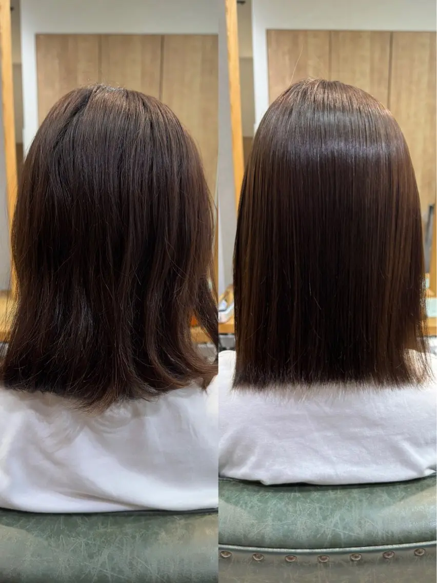 ミディアム カラー パーマ ヘアアレンジ 髪質改善 縮毛矯正 トリートメント ストレートパーマ カット 縮毛矯正 トリートメント 縮毛矯正/シール エクステ/艶髪ひふみのヘアスタイル