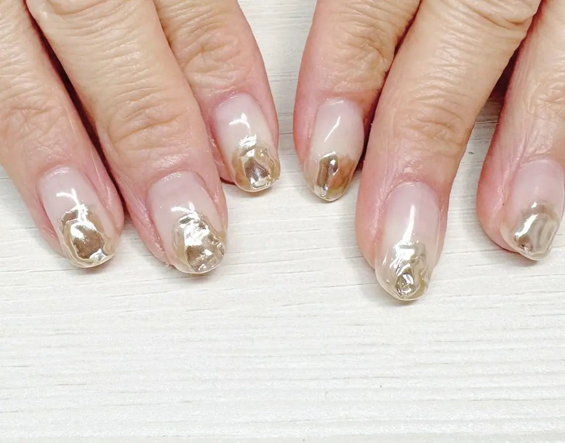 ネイル クリアネイル ゴールド ミラーネイル nail salon kicchiのネイルデザイン