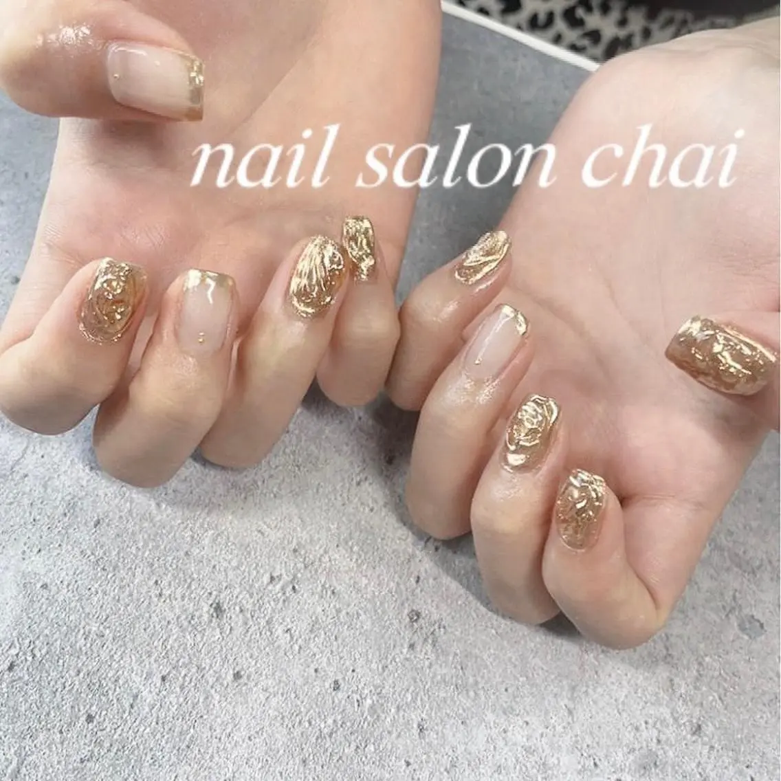 ネイル ゴールド ミラーネイル ニュアンスネイル nail salon chai 上本町のネイルデザイン