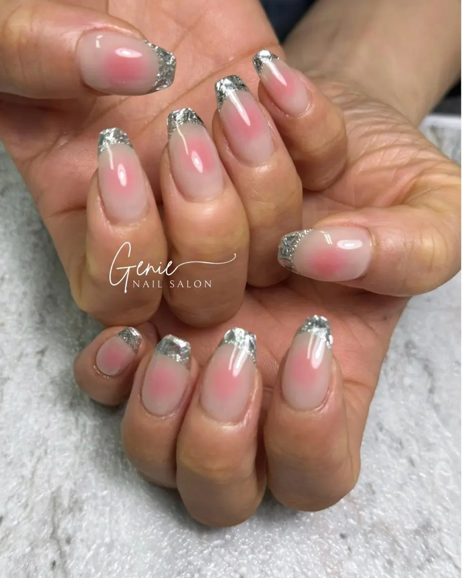 ネイル フットネイル フレンチネイル ガラスフレンチ ハンドネイル Nail salon Genieのネイルデザイン