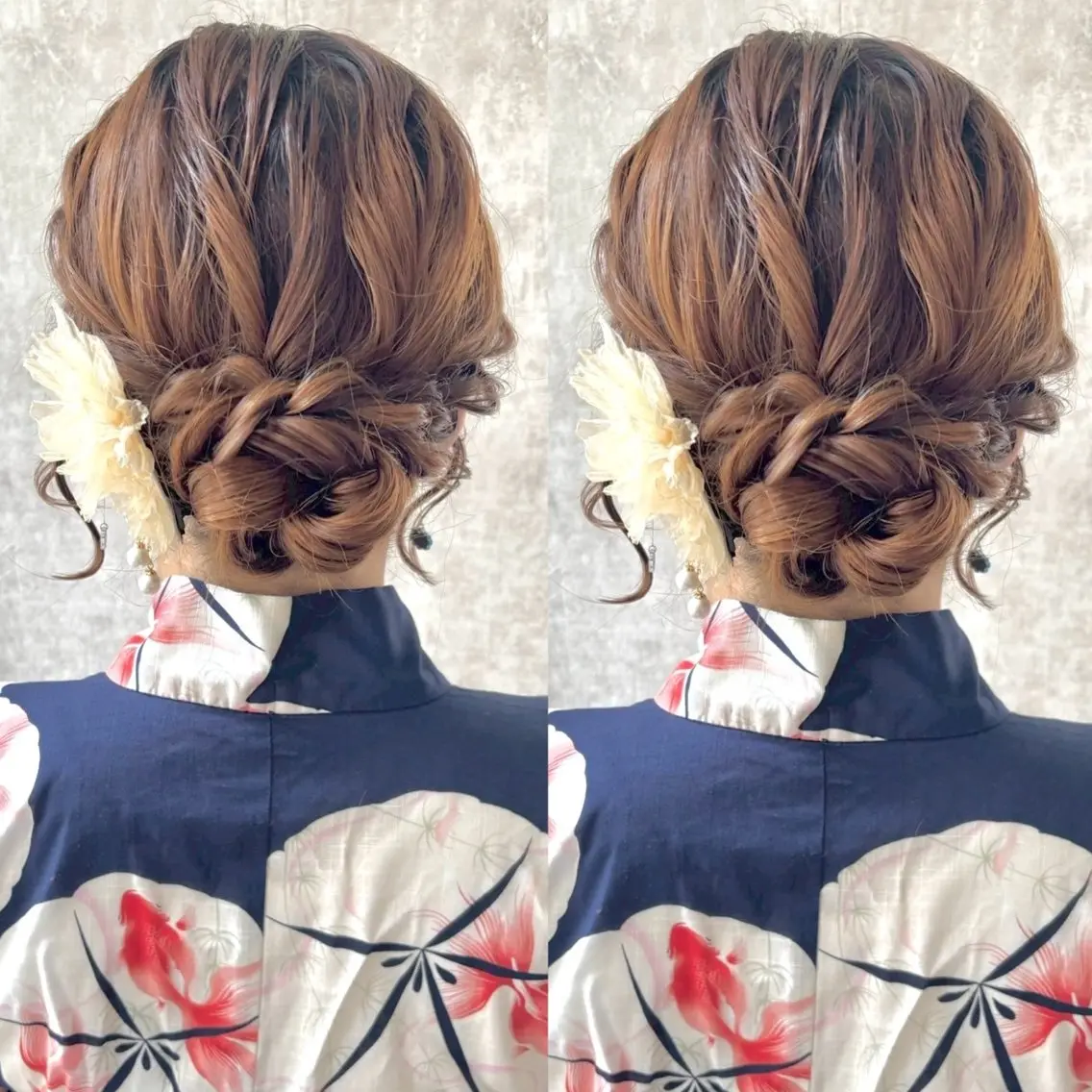 セミロング デート 浴衣 ヘアセット ヘアメ🎀ハイトーン 🩵エクステ🪄しほのヘアスタイル