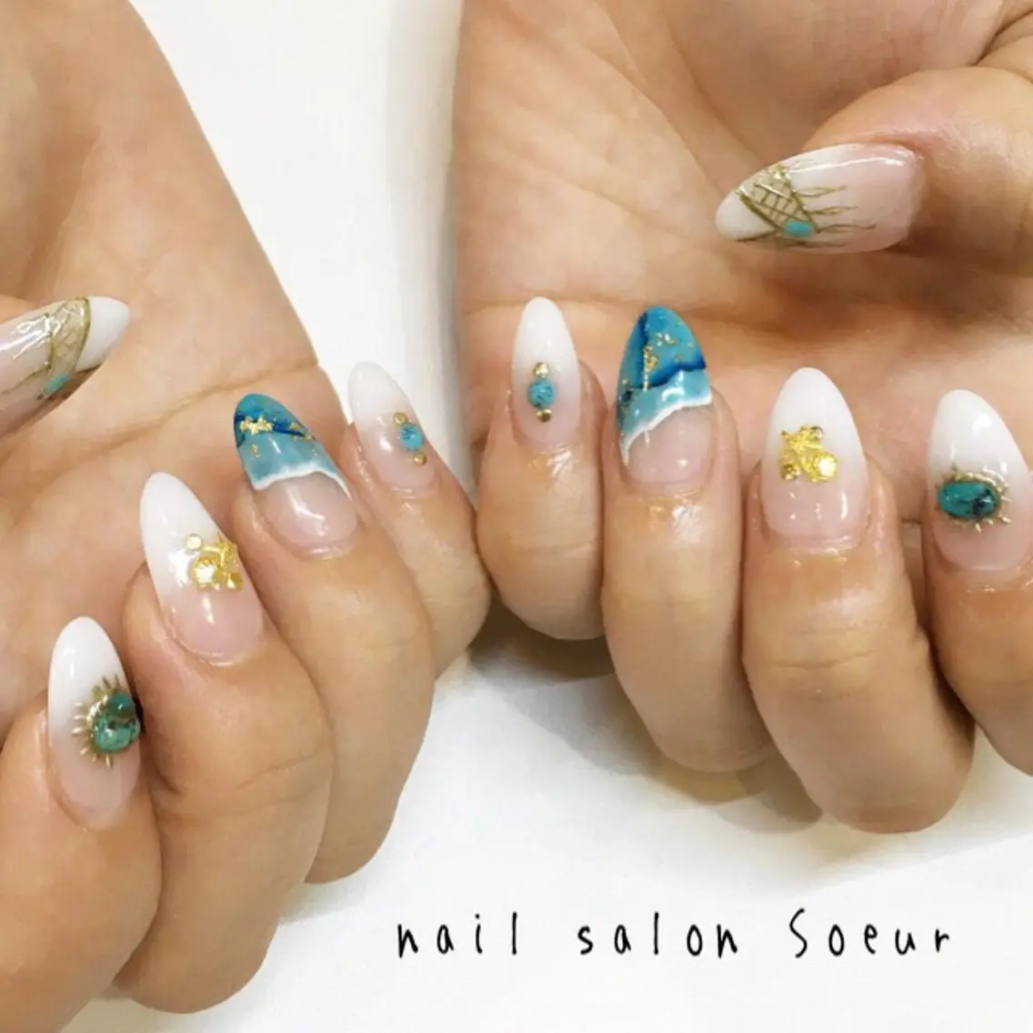 ネイル ブルー 持ち込み スカルプネイル ハンドネイル nail salon Soeurのネイルデザイン