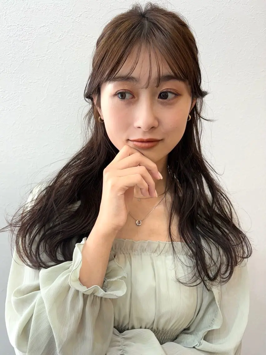 ロング カラー ヘアアレンジ ハーフアップ 村田 萌のヘアスタイル