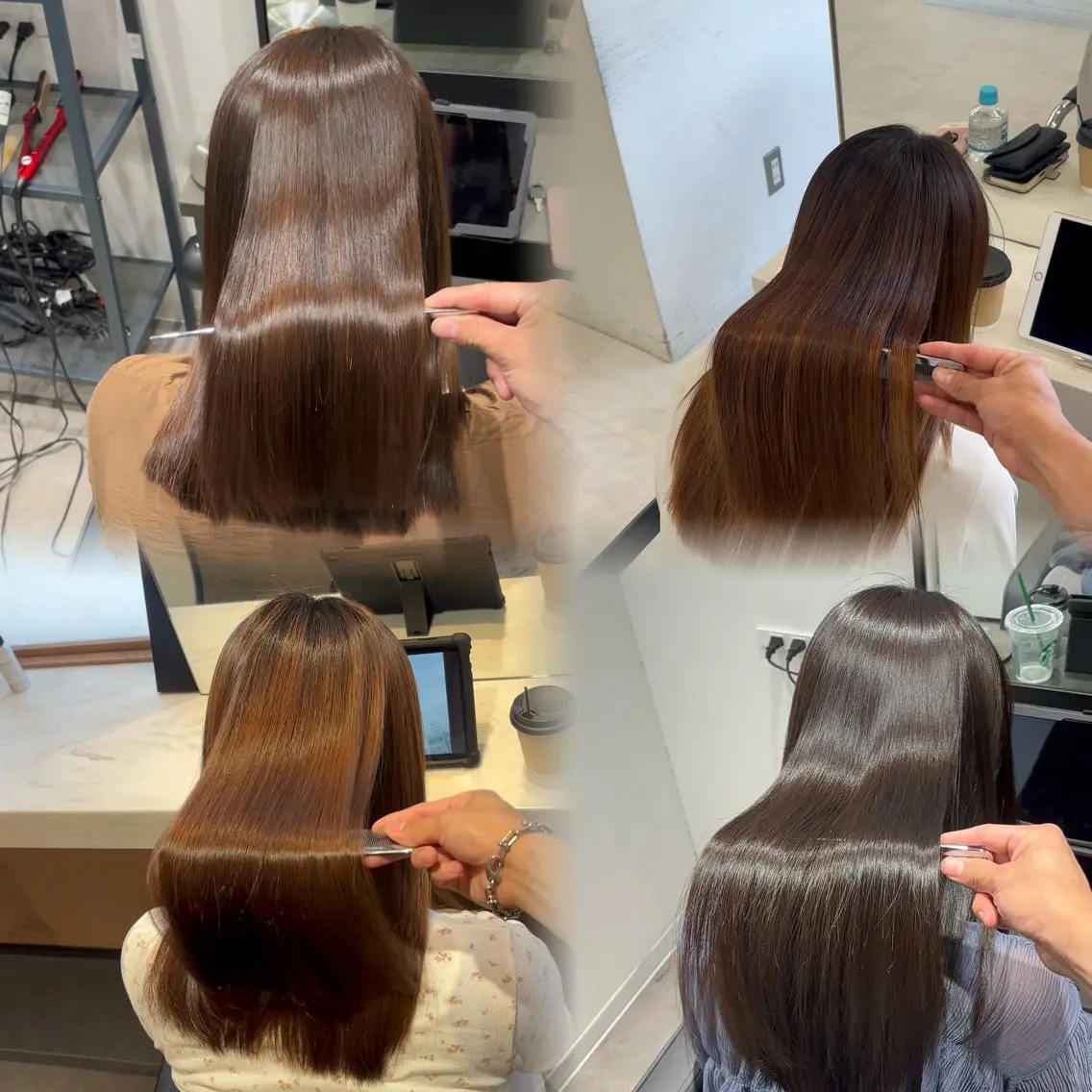 セミロング 髪質改善 縮毛矯正 カット ヘアカラー 縮毛矯正 ボブ ×縮毛矯正きりのヘアスタイル