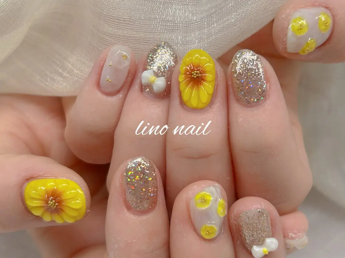 ネイル 長さ出し フットネイル 持ち込み 夏ネイル ワンホンネイル ハンドネイル Lino Nailのネイルデザイン