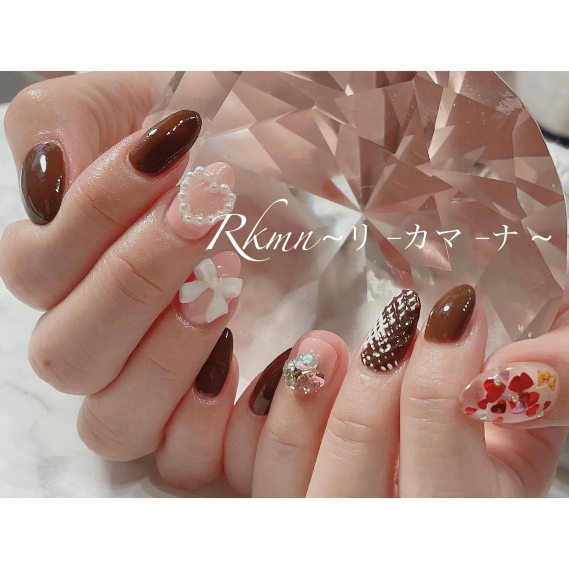 ネイル アートネイル ハート リボン 春ネイル バレンタイン ハンドネイル フットネイル ハンドケア Rkmn ~リ-カマ-ナ~のネイルデザイン