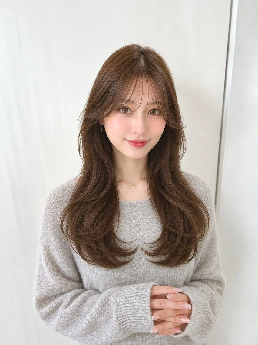 ロング 韓国風ヘア シースルーバング カット ヘアカラー トリートメント 顔周り/くびれヘア 韓国ヘア💕風間るなのヘアスタイル