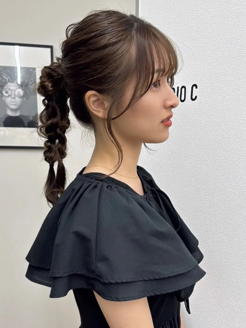 ミディアム カラー ヘアアレンジ 切りっぱなしボブ ショートボブ ベージュカラー ブリーチ ケアブリーチ ヘアセット GiseL天神カラー 髪質改善/ブリーチのヘアスタイル