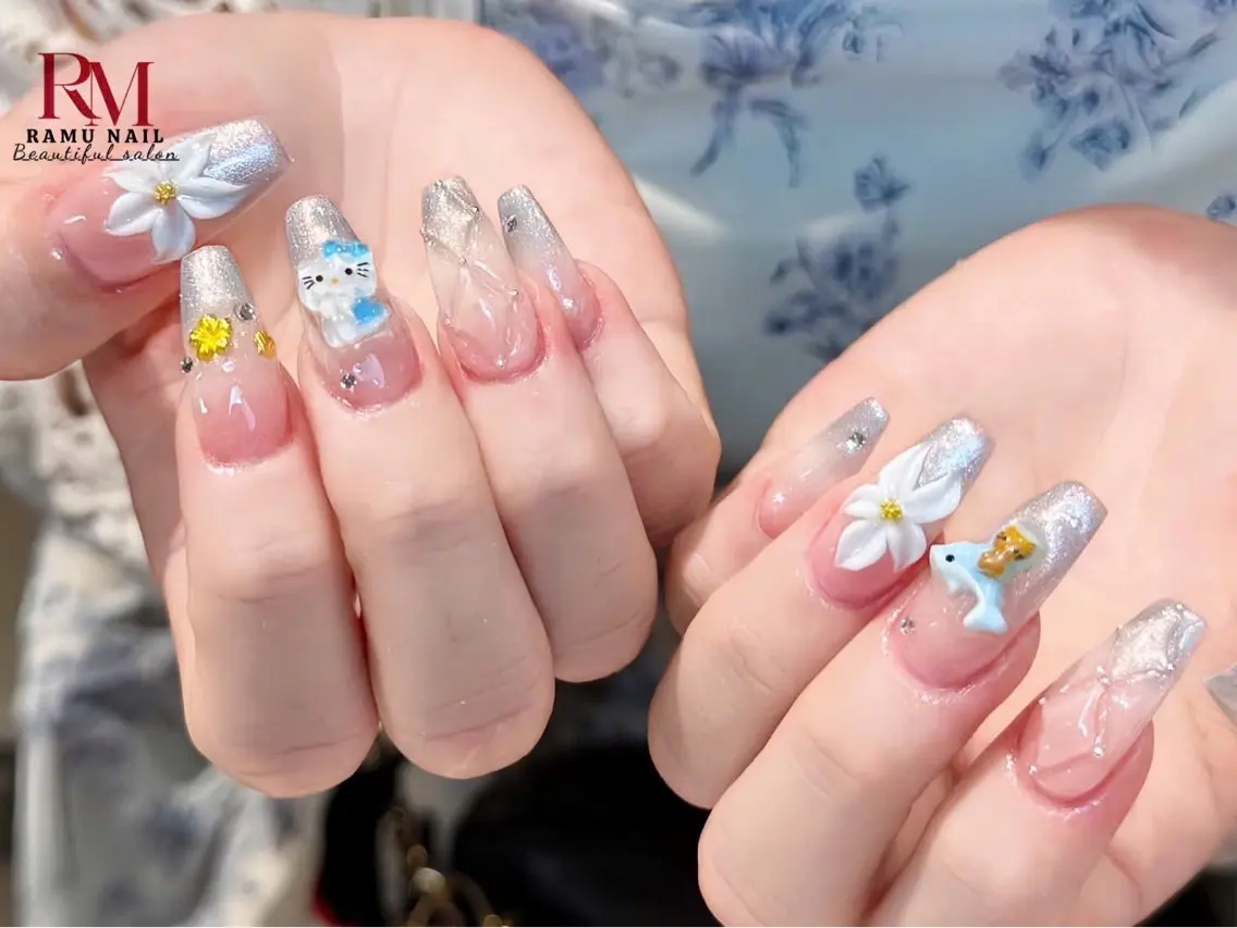 ネイル キラキラネイル マグネットネイル ミラーネイル ピンク 夏ネイル ハンドネイル RAMU Nail 恵比寿店のネイルデザイン