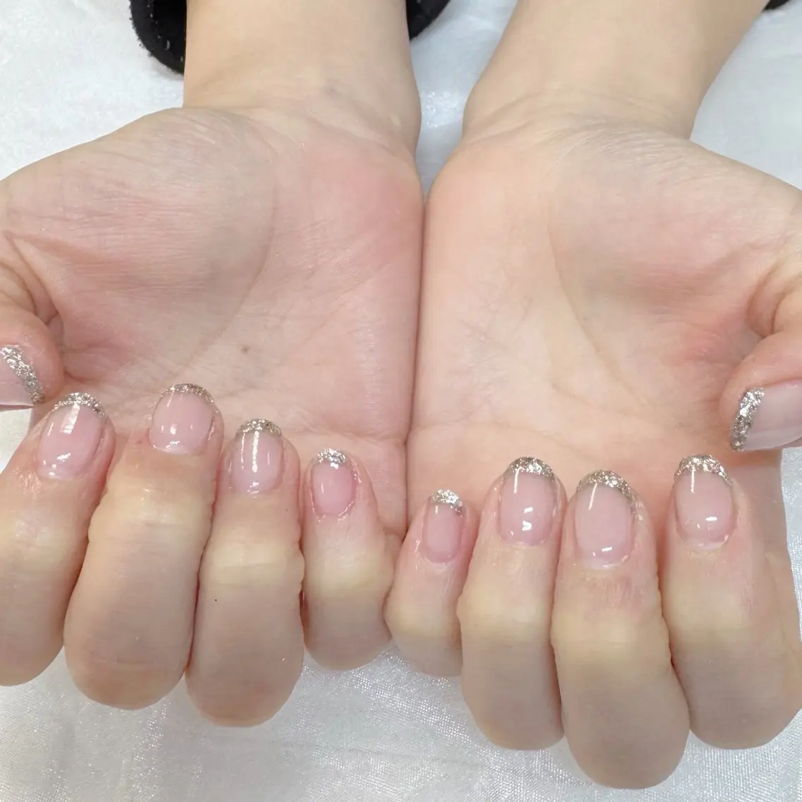ネイル フレンチネイル ガラスフレンチ キラキラネイル 春ネイル maruyasu. yのネイルデザイン