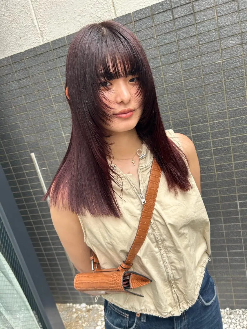 セミロング カラー パーマ ヘアアレンジ ブリーチ ダブルカラー ブリーチなしカラー デザインカラー/ボブ ブリーチカラー/ユリのヘアスタイル