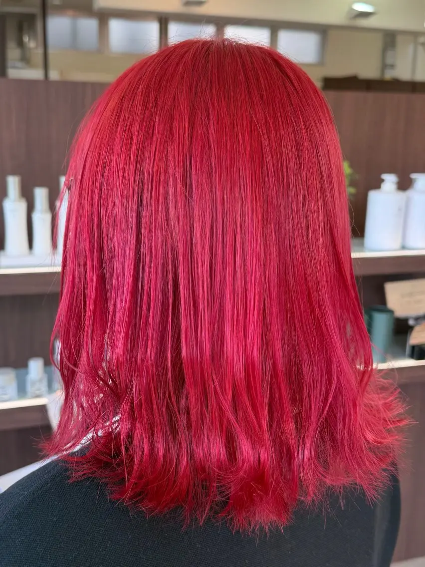 カラー ブリーチ レッドカラー カット ヘアカラー ハイトーン特化美容師 /デザイン/朝倉友香のヘアスタイル