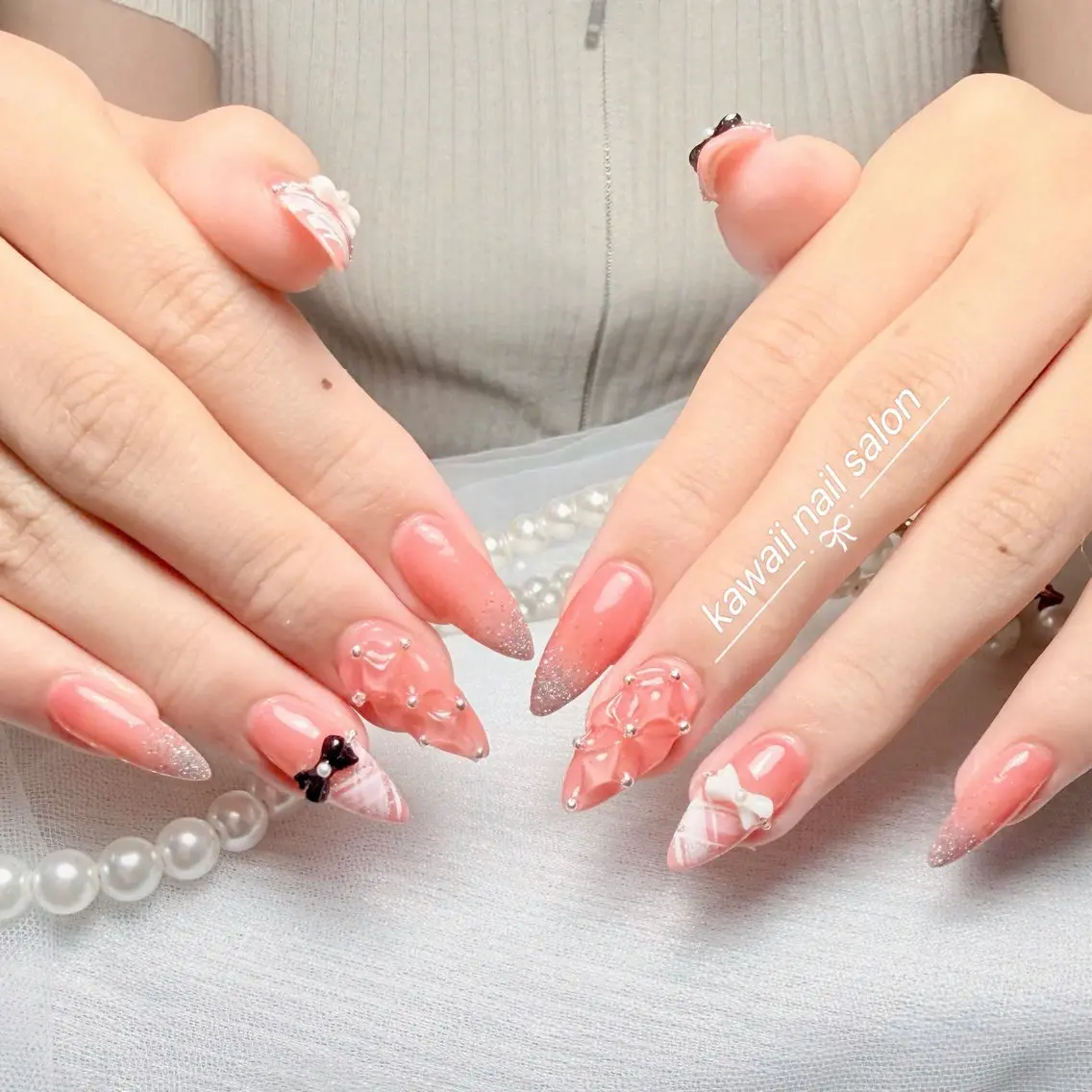 ネイル チークネイル ドット フレンチネイル 韓国ネイル レース Kawaii _Nailのネイルデザイン