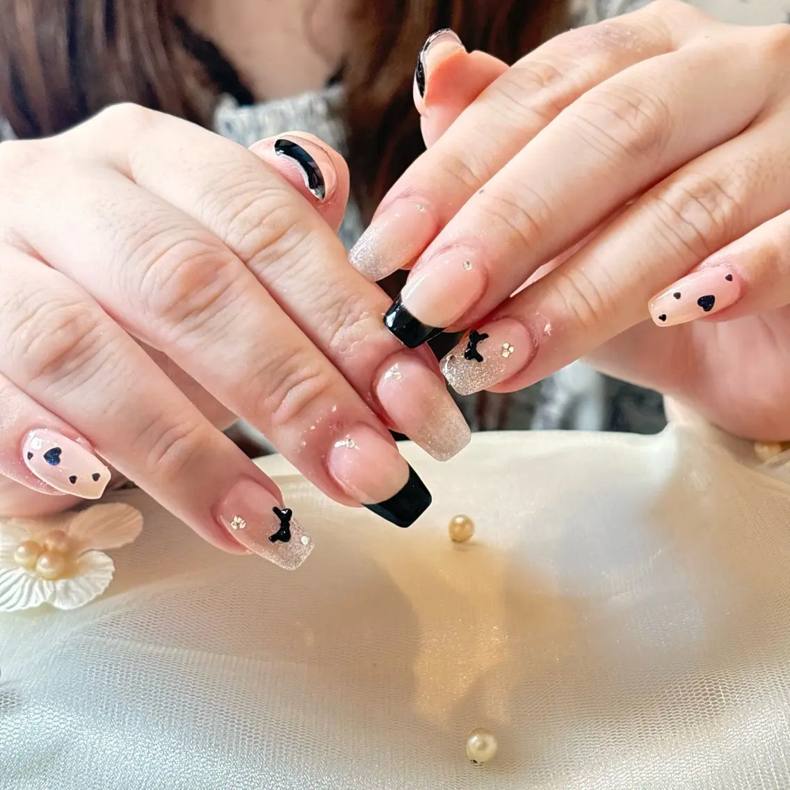 ネイル 桜ネイル 長さ出し フレンチネイル 韓国ネイル マグネットネイル ハンドネイル Kiwami nailsalonのネイルデザイン