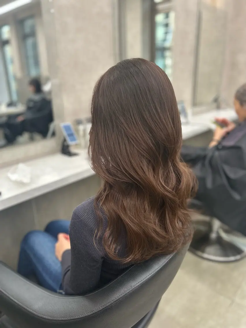 ロング カラー パーマ ヘアアレンジ メンズ キッズ ブリーチなしカラー/ ブラウン/レイヤーのヘアスタイル