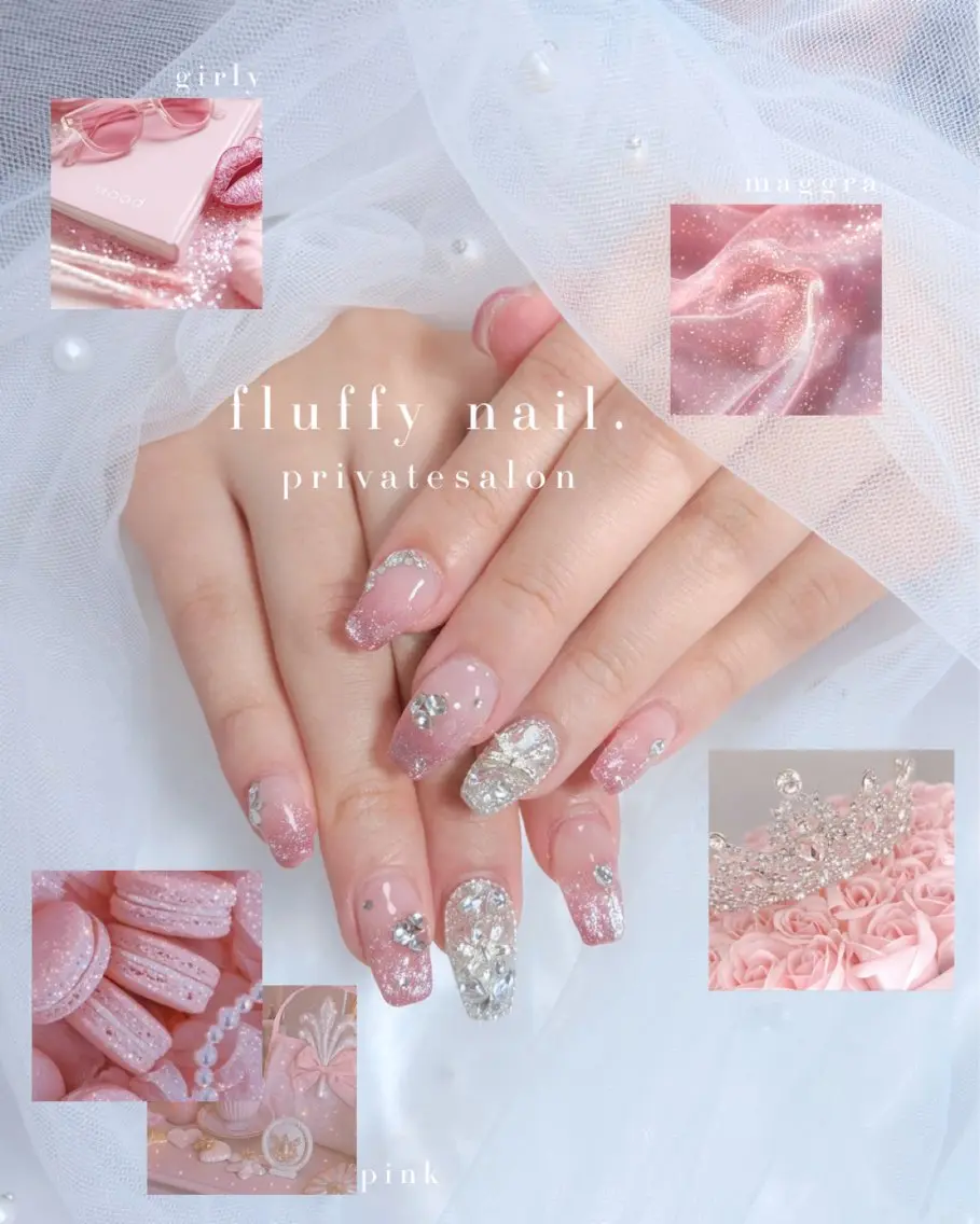 ネイル キラキラネイル 韓国ネイル ラメ(グリッター) ピンク 春ネイル ハンドネイル FluffyNail by yuzukiのネイルデザイン
