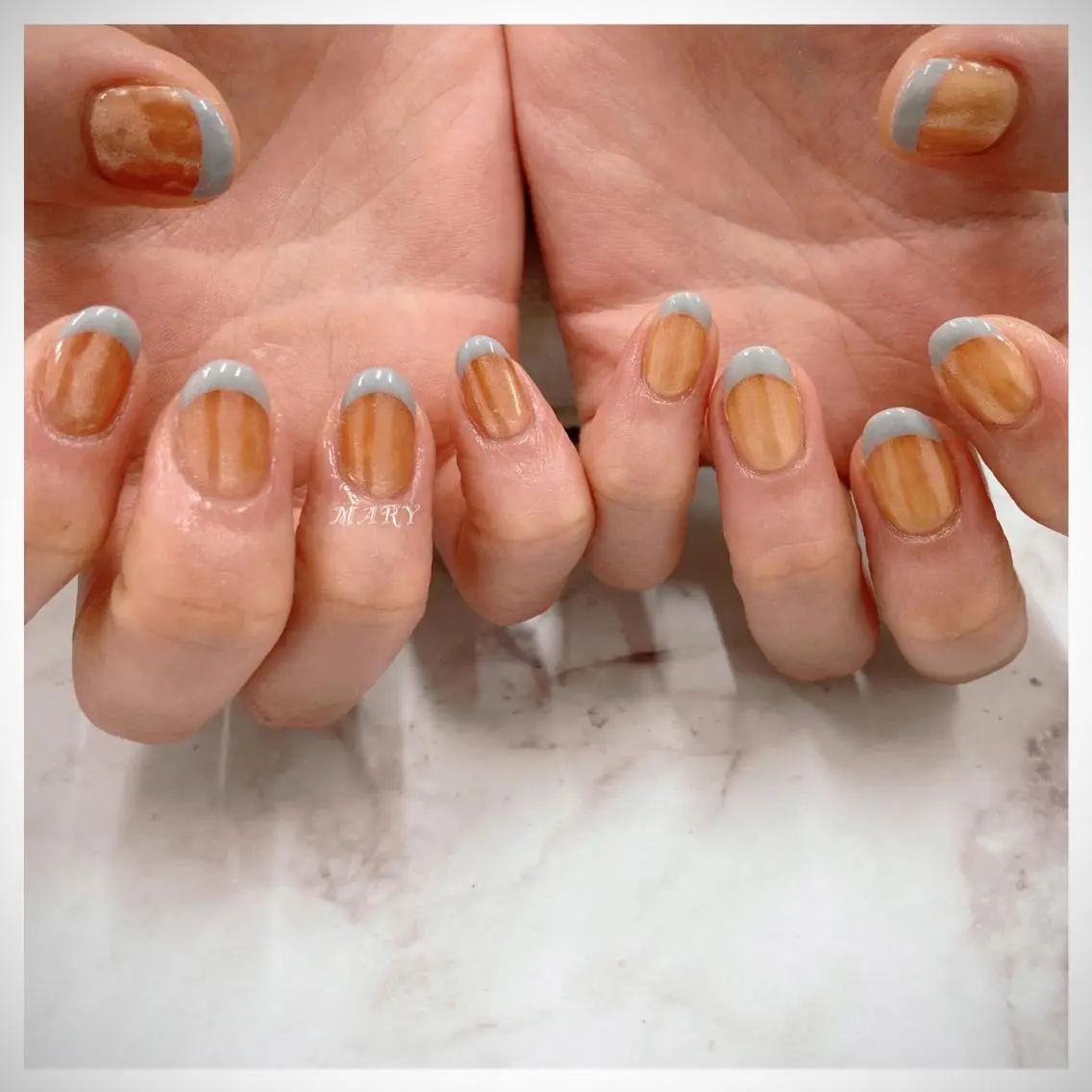 ネイル フレンチネイル 水色 ミラーネイル ニュアンスネイル ワンカラーネイル ハンドネイル Mary nail .narumiのネイルデザイン