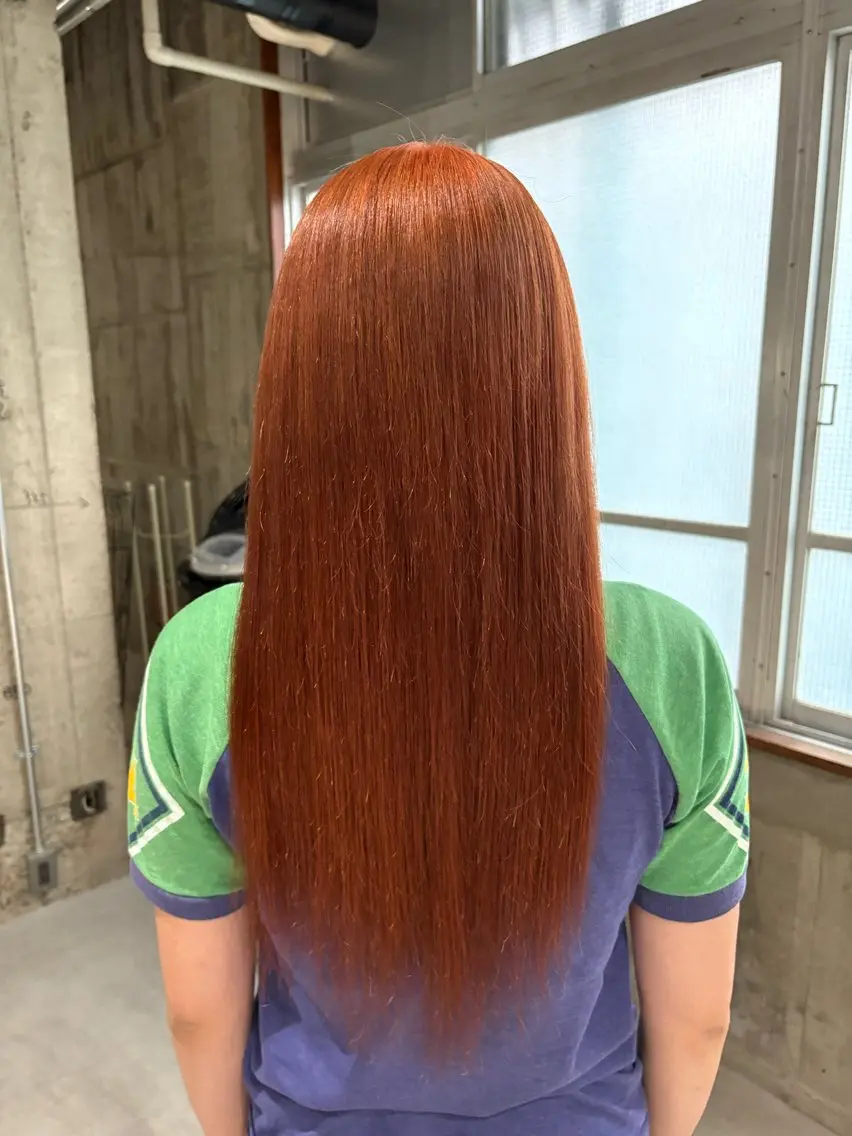 ロング カラー ブリーチ ダブルカラー オレンジ ヘアカラー 玉置七海✨ ／透明感／髪質改善のヘアスタイル