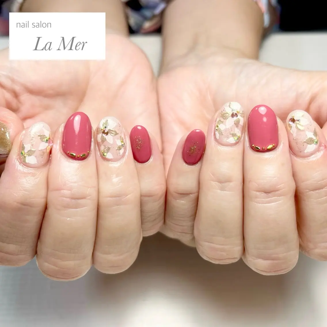 ネイル アートネイル フラワーネイル ミラーネイル ピンク nailsalon La Merのネイルデザイン
