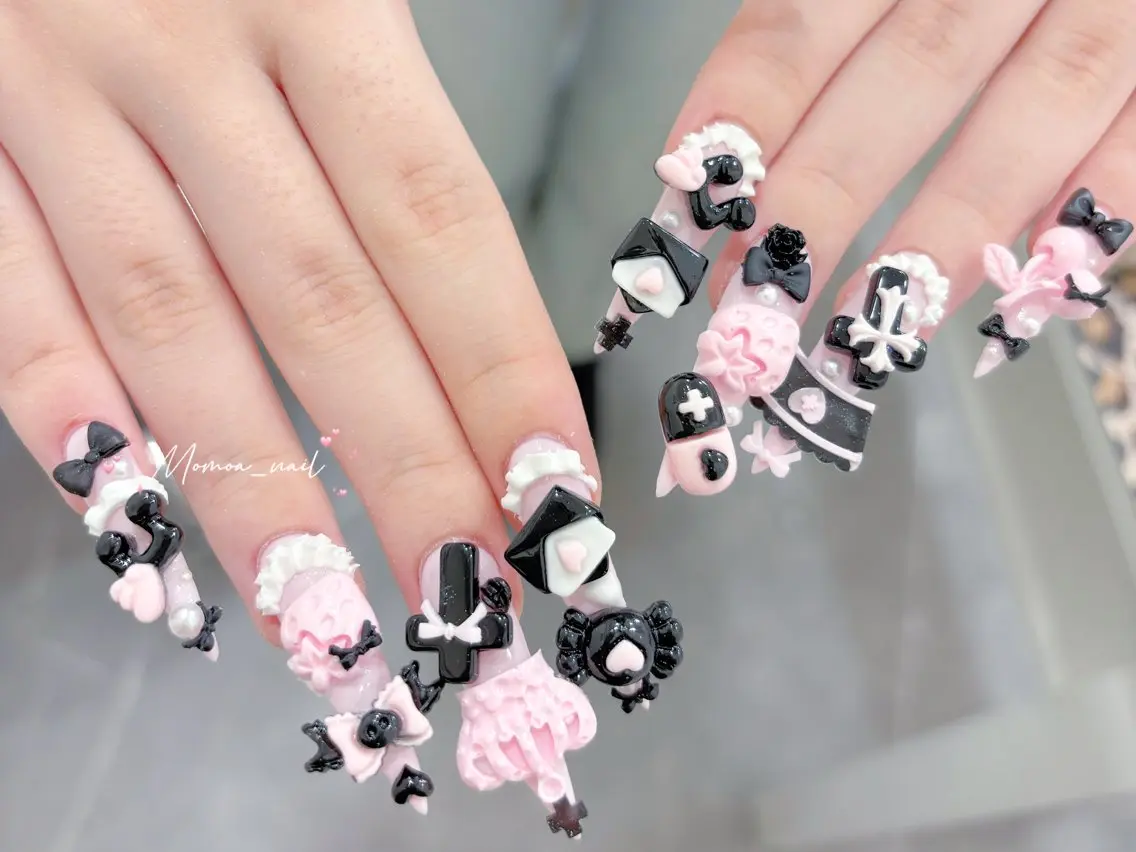 ネイル 成人式 マグネットネイル 大理石ネイル(マーブル) リボン 夏ネイル ハンドネイル MoMoA Nail ネイル長さ出し専門店のネイルデザイン