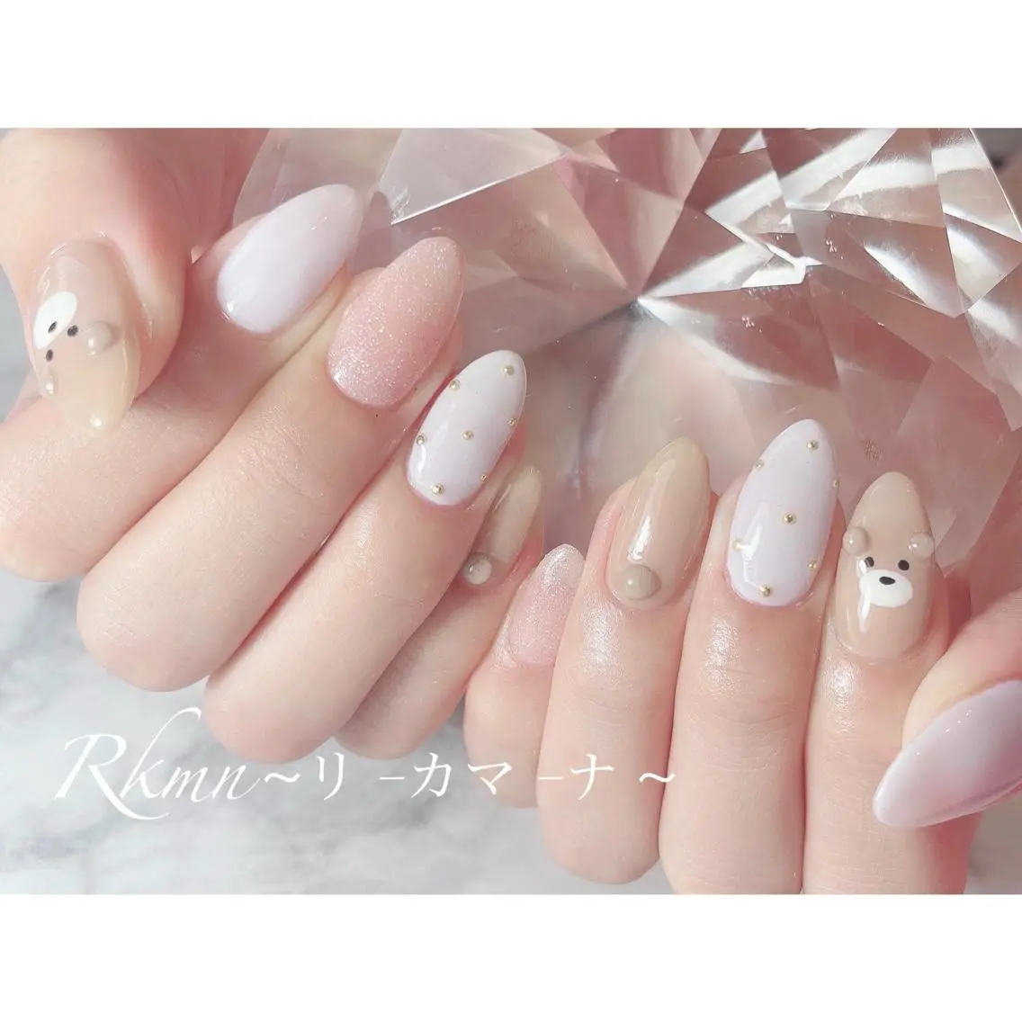 ネイル アートネイル ラメ(グリッター) ピンク パープル 春ネイル ハンドネイル フットネイル ハンドケア Rkmn ~リ-カマ-ナ~のネイルデザイン